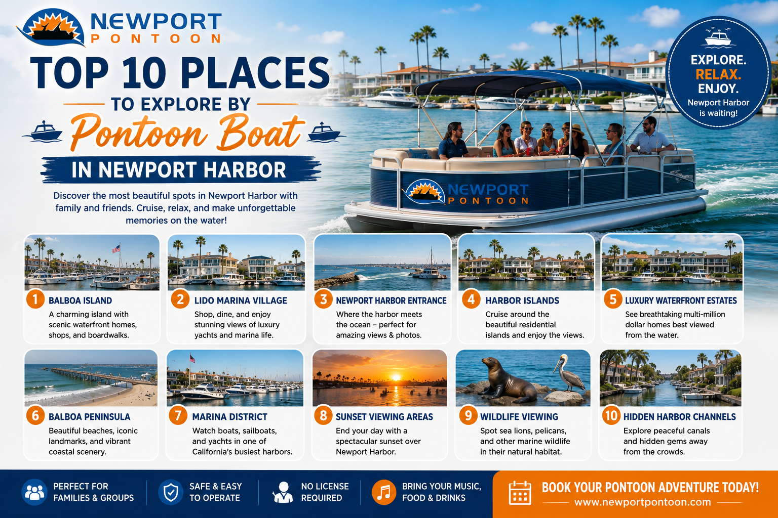 Top 10 Places to Explore by Pontoon Boat in Newport Harbor